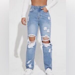 SHEIN High Waisted Ripped Straight Leg Jeans Size 12 NWT